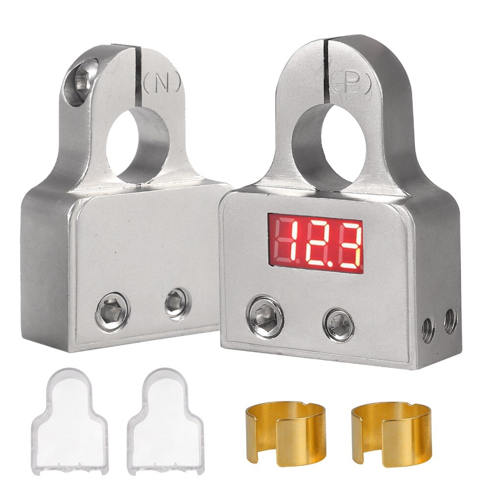 Car Battery Terminal Connectors Strong Versatility DC12V-24V Voltmeter 0 4 8 Gauge AWG Positive Negative Battery Clamp W/ Shims