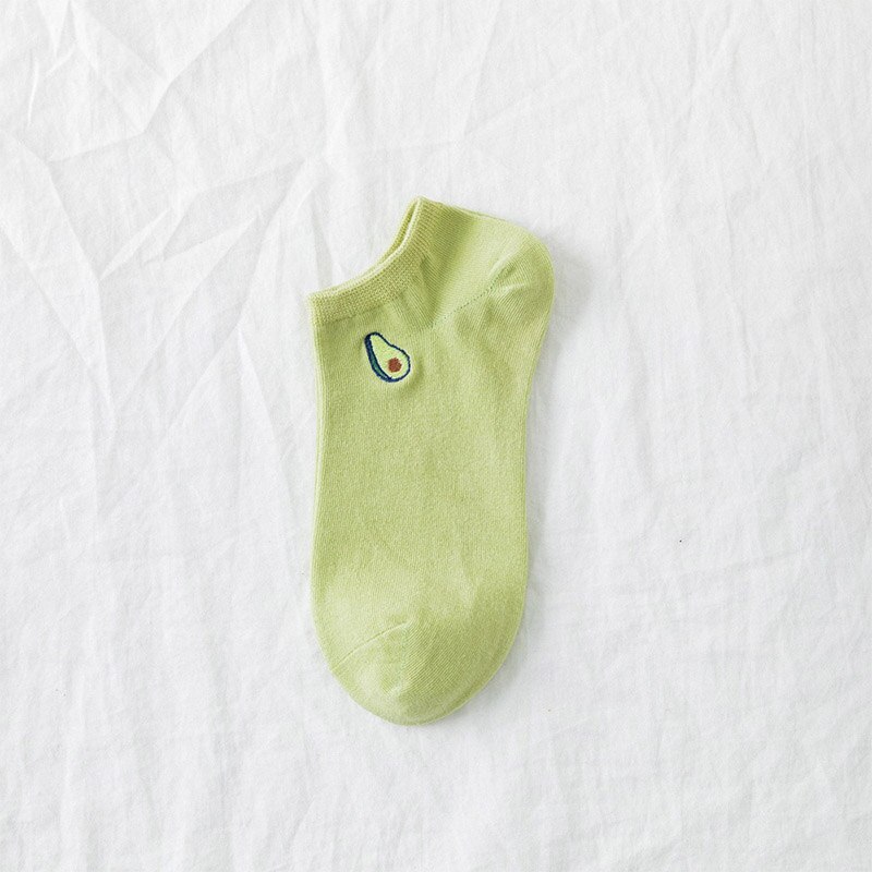 Avocado borduurwerk katoenen casual sokken dames effen korte sokken college stijl ademende sokken voor dames kerst: Groente