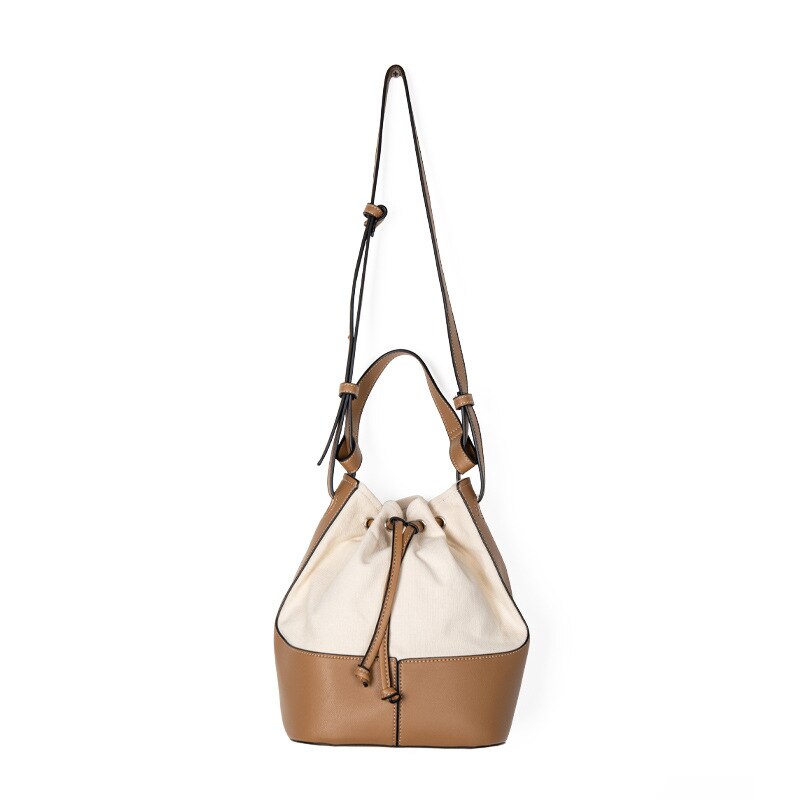Ins Eenvoudige Kleuraanpassing Emmer Zak Netto Rood Lint Canvas Tas Schouder Messenger Handtas: khaki