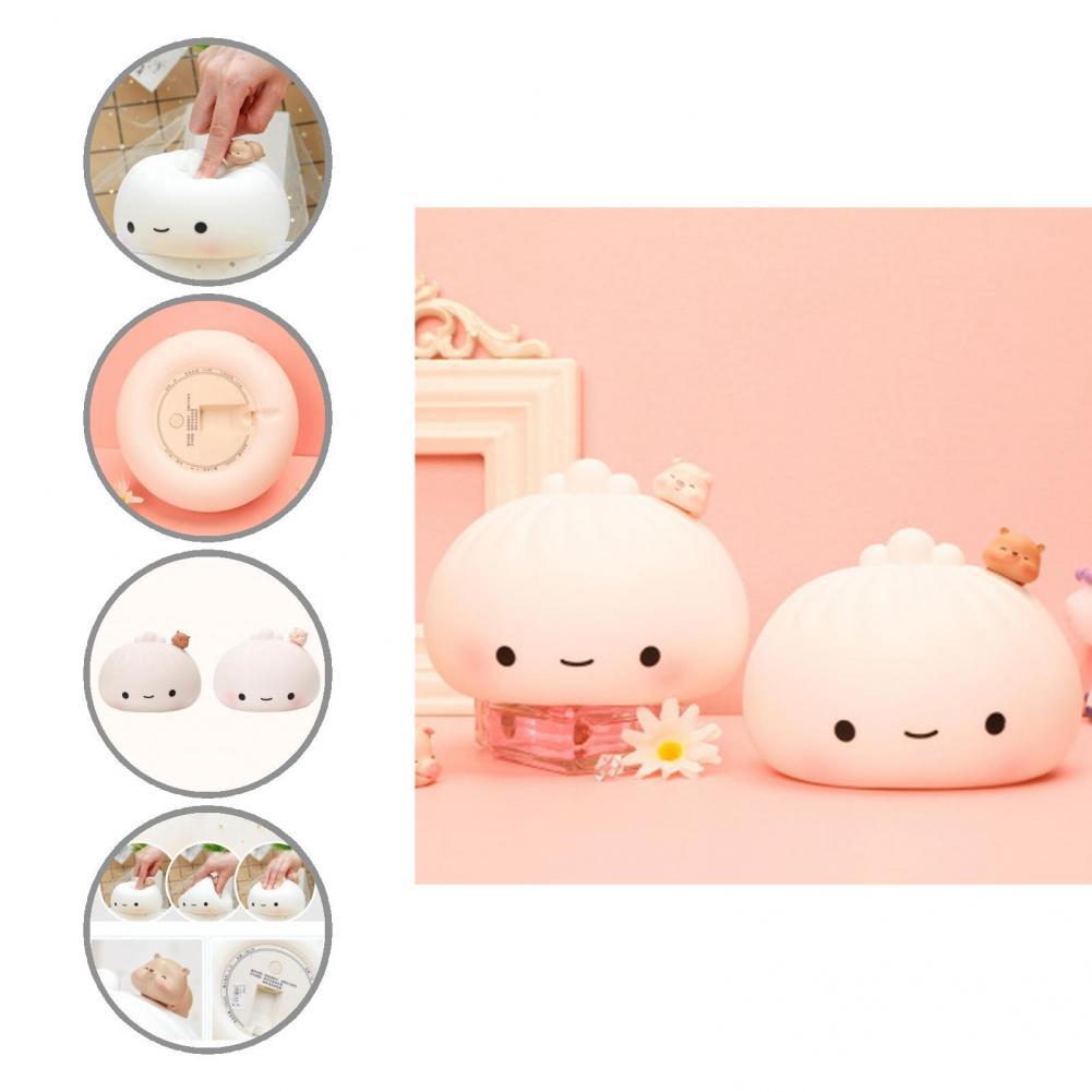 Universal Cartoon Dumpling Night Light Silicone LED Night Light Endurance Quickly Charge Buns Touch Controls Night Light