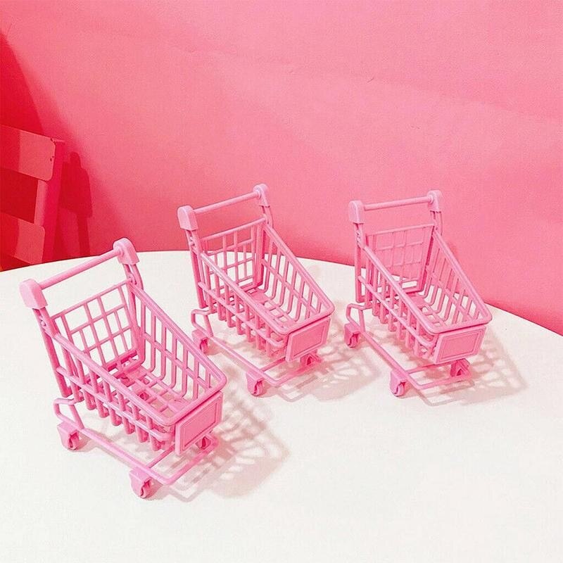 1pcs Simulation Mini Shopping Cart Kids Pretend Toy Cart Shopping Trolley Decoration Hand Children Mini Simul J2B6