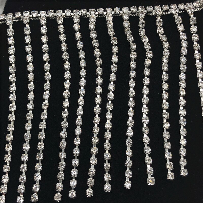 Adornos de diamantes de imitación de cadena de cristal plateado para ropa, adornos de costura para vestidos de novia, decoración de de boda, 8cm x 1 yardas