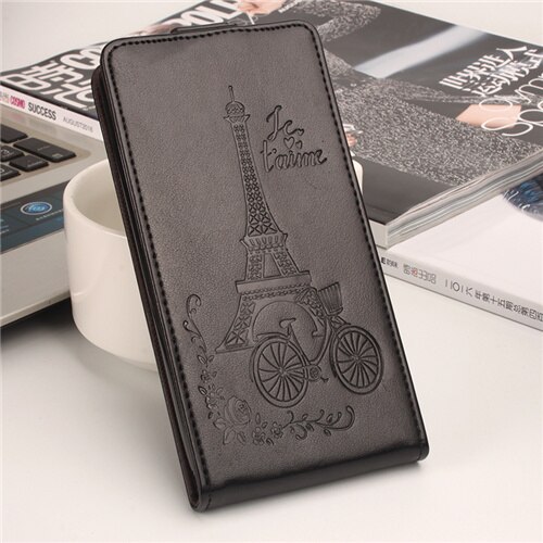 Hongbaiwei voor nokia 5 hoesje, reliëf leren hoesje voor nokia 5 flip case, verticale achterkant, magnetische beschermhoes: Ta zwart
