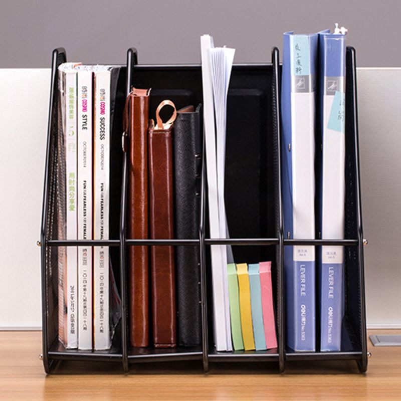 4 Column Metal Mesh File Holder Document Rack Letter Magazine Newspaper Tray for Desk Organizer Home Office Supplies