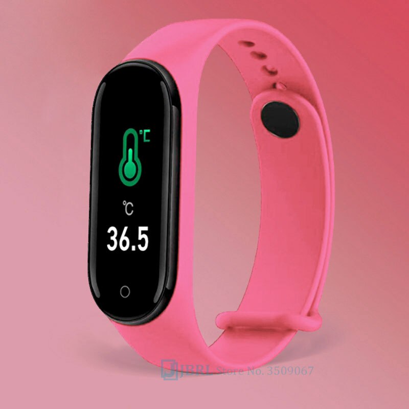 Più nuovo Temperatura Intelligente Wristband Degli Uomini Delle Donne Bluetooth Smartband Laides di Fitness Mens Del Braccialetto di Android IOS Phone Heart Rate Orologio: silicone pink