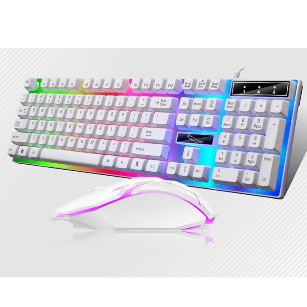 Wired Gaming Keyboard Mouse Set Colorful Backlight Computer Game Keyboard Mouse Gaming Accessories (White)
