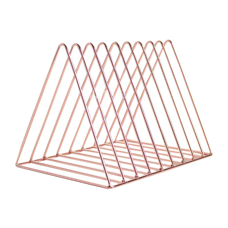 Metal Iron Storage LP Record Rack Triangle Shaped Book Magzine Holder Multifunction Desk Record Shelf Organizer Home Office Deco: Rose Gold L