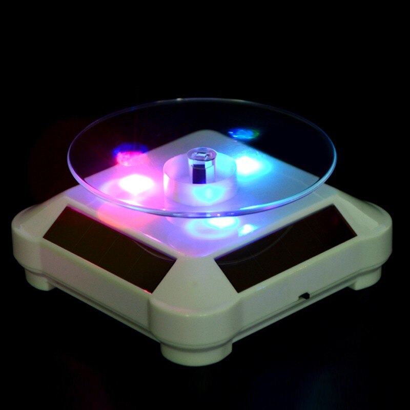 360 Degree Rotating Display Stand Colorful Led Solar Power Turntable Product Displaying Stand