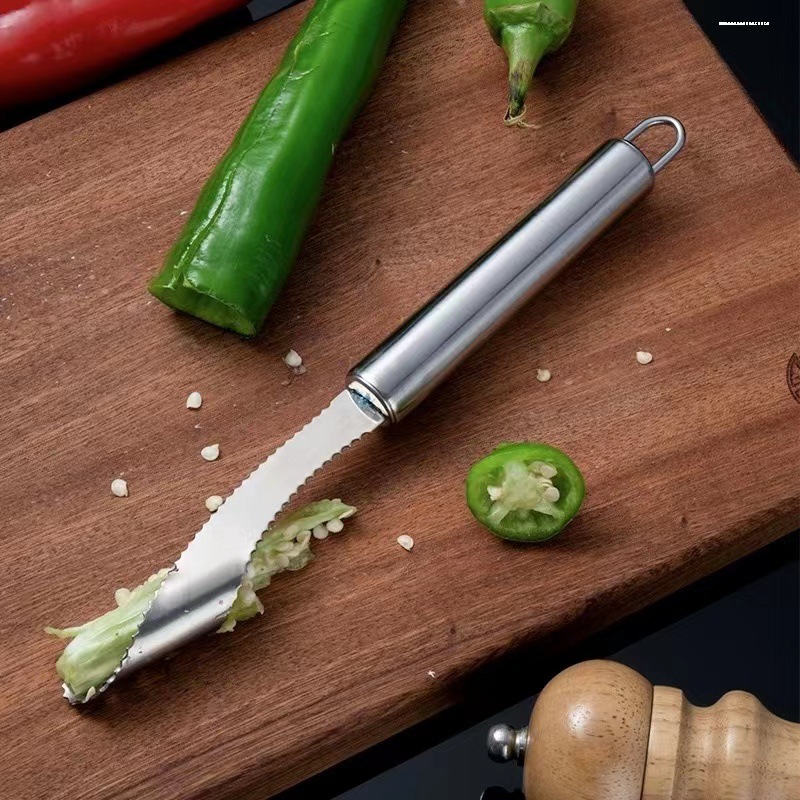 Grønnsaksskjærer kutter kjernefjerner frøfjerner tomat pepper rustfritt stål dingser fruktenhet kjernefjerner jalapeño
