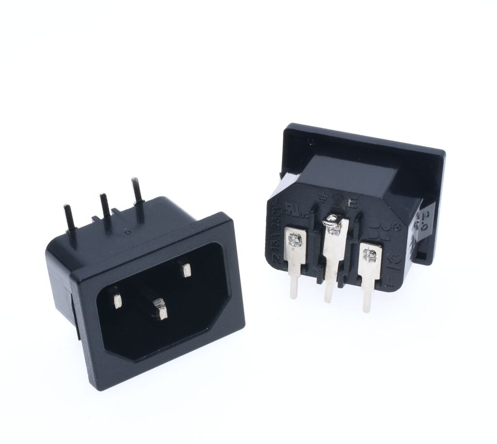 Ce-certificering Iec 60320 C14 Mannelijke Plug Haakse 3 Pins Pcb Panel Power Inlet Socket Connector Ac 250V 10A *