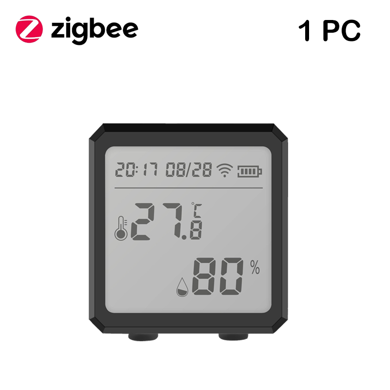 Tuya Smart WIFI Zigbee Temperature And Humidity Sensor Indoor Hygrometer Thermometer With LCD Display Support Alexa Google Assis: zigbee 1pcs black
