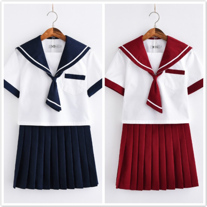 Giapponese JK Uniformi Scolastiche Per Le Donne navy blu rosso top Marinaio stile Navy Vestito di Pannello Esterno Studente di Classe Delle Ragazze Set Femminile cosplay