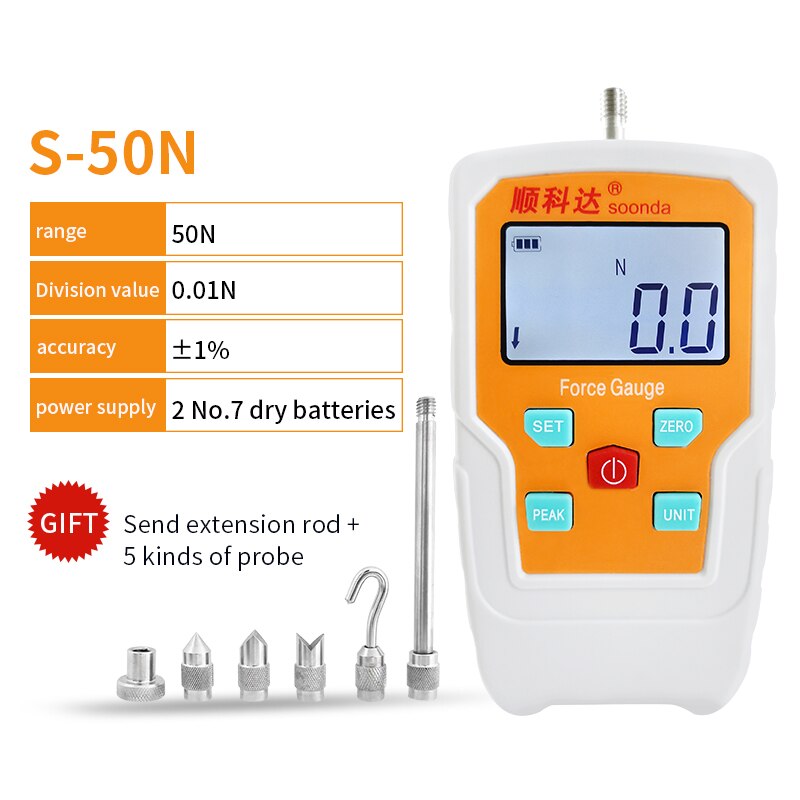 Medidor de fuerza Digital portátil, dinamómetro de fuerza de tracción, instrumentos de medición de fuerza, medidor de presión de tracción: 50N
