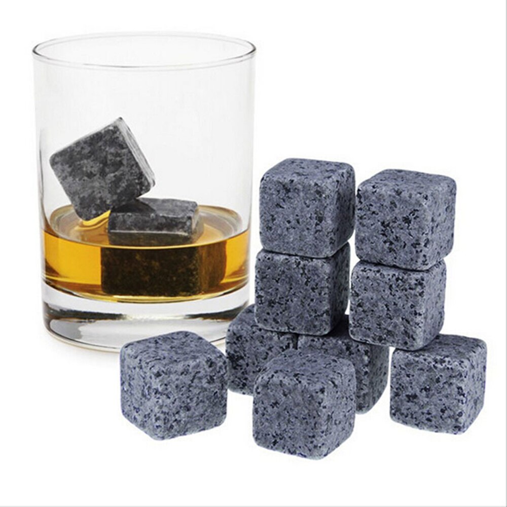 Whiskey Stones Set 9 Granite Whiskey Chill Rocks with Wooden Box and Velvet Bag Wine Stones Reusable Wine Chillers Whisky Stones