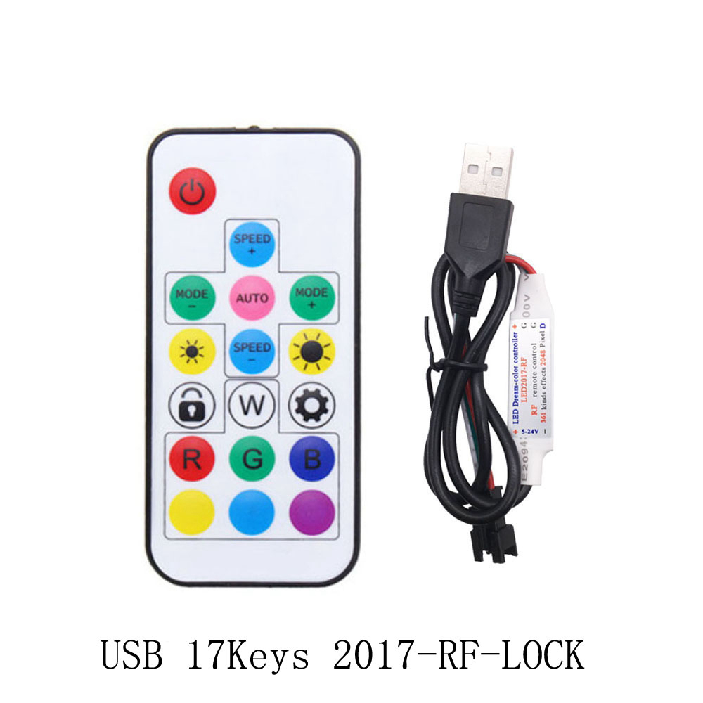 WS2812B WS2811 Led Pixels Strip Controller 3Keys RF 14/17/21Keys USB/DC Led Light Tape Remote Controller DC5-24V: Orange