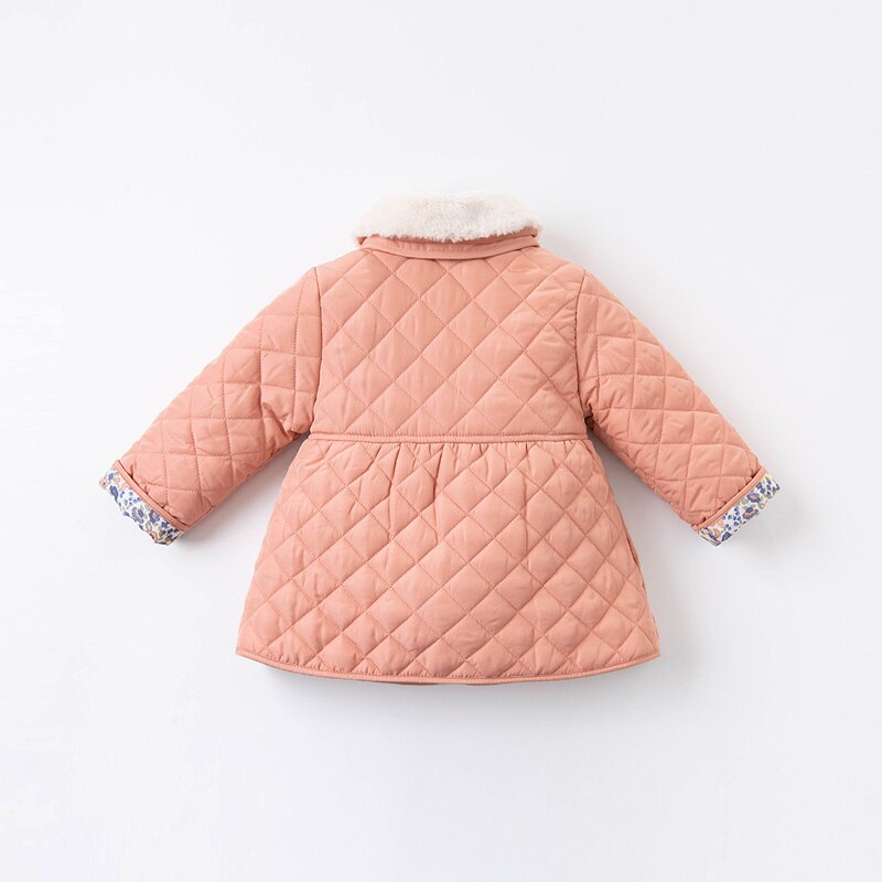 DBM14796-1 dave bella winter baby girls bow plaid pockets fur padded coat children tops infant toddler outerwear