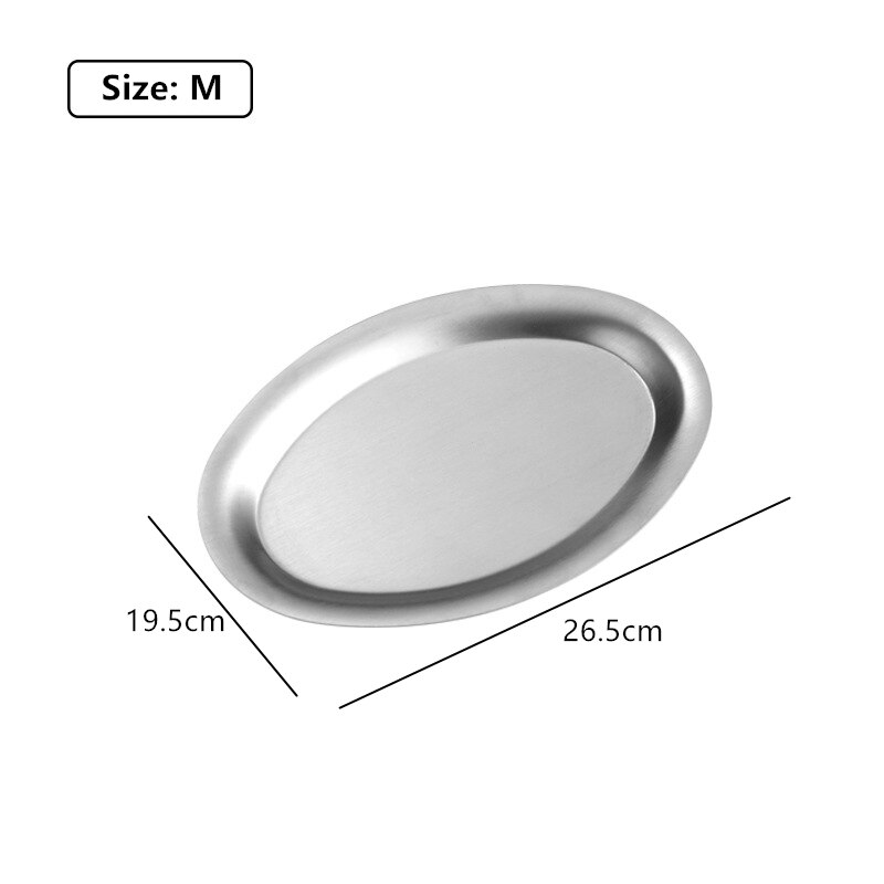 304 Stainless Steel Oval Golden Grill Plates Shallow Flat Bowls Fish Dish Food Dessert Tray: Silver M