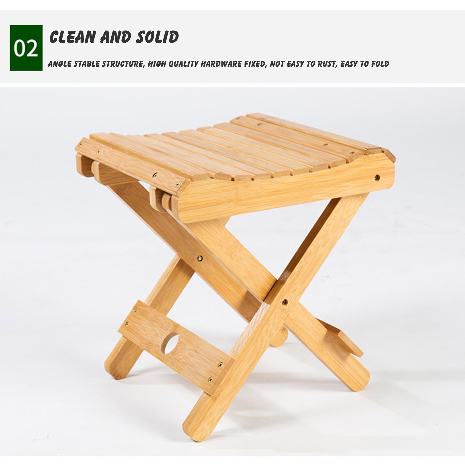 Portable Folding Anti-skid Bamboo Step Stool Multi-functional Spa Bath Chair Outdoor Camping Fishing Simple Stool Small Bench #4