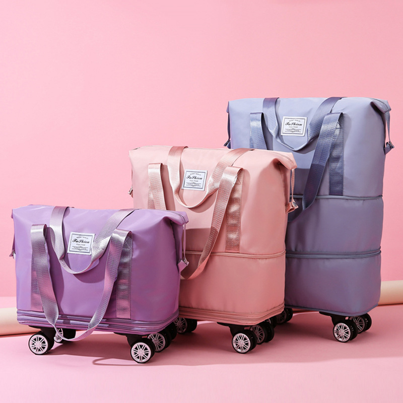 Bolsa de equipaje expandible con ruedas, paquete de lona con ruedas, maleta de viaje plegable, bolsillo con asa, bolsa de almacenamiento de equipaje de viaje húmeda y seca
