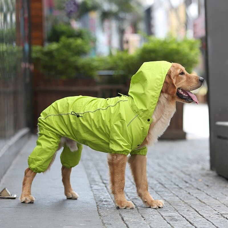 Geyecete Waterdichte Regenjas Voor Honden – 4-benen Jumpsuit Met Reflecterende Strips, Voor Kleine Tot Middelgrote Honden, Geel, Maat XL