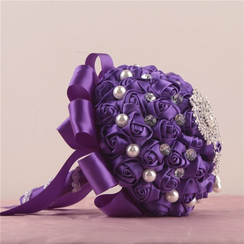 Gorgeous Crystal Beads Ribbon Royal Blue Wedding Bouquets Buque De Noiva Artificial Ramo Boda