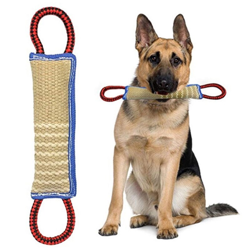 Durable Dog Bite Tug Toy with 2 Strong Handles Interactive Linen Dog Tear Bite Pillow Puppy Training Play Game Toy
