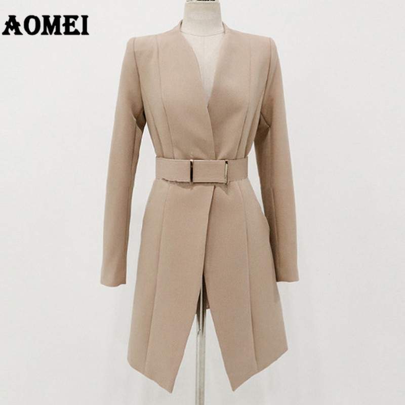Suit Women Classy Blazer Dress Workwear Office with Waist Belt V Neck Ladies Long Blaser Fall Winter Tops with Pants