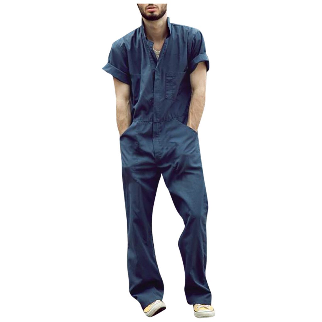 Mannen Overalls Jumpsuit Cargo Overalls Korte Mouw Jumpsuits Joggers Chic Rits Rompertjes Street Style Casual Mannen Kleding: Blauw / M