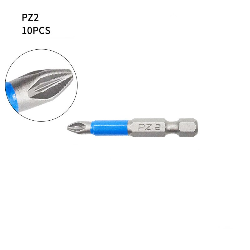 10/12 pièces PH1 PH2 PH3 PZ1 PZ2 PZ3 jeu d'embouts de tournevis magnétique 1/4 "tige hexagonale anti-dérapant Phillips accessoires pour outils électriques: 10pcs PZ2 50mm