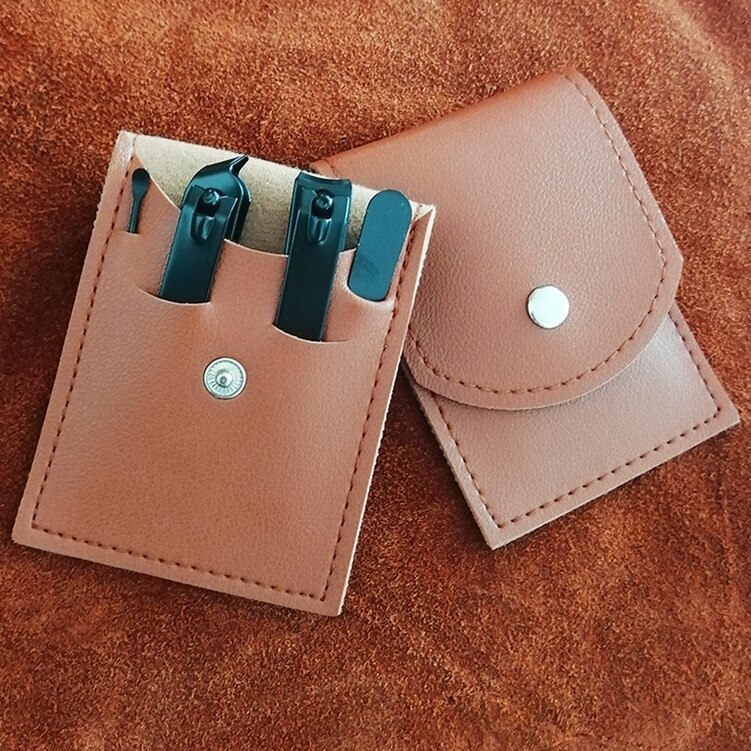 Nail Clippers Suit 4/12/16Pieces Nail Clippers Nail Scissors Fold Bag-Beauty Manicure Nail File Tool: 4 pcs Black Coffee B