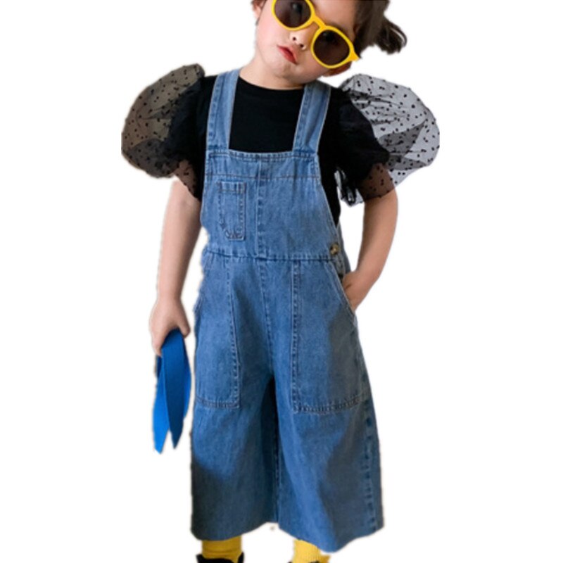 Baby boy flickoverall jeans vår barn bule haklapp overall byxor ledig mjuk tjej jeans jumpsuit barn breda ben
