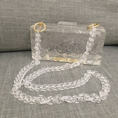 Sacs à main en acrylique Transparent pour femmes, pochette de soirée, boîte carrée, Mini club d'été,: fish 100cm chain