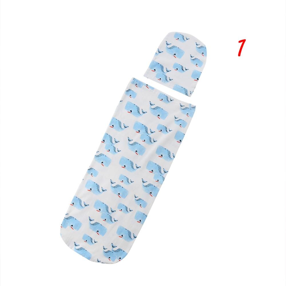 Baby Sleeping Bag Soft Comfortable Infant Swaddle Muslin Blanket Newborn Baby Wrap Swaddling Blanket Bag+Hat Set: 1