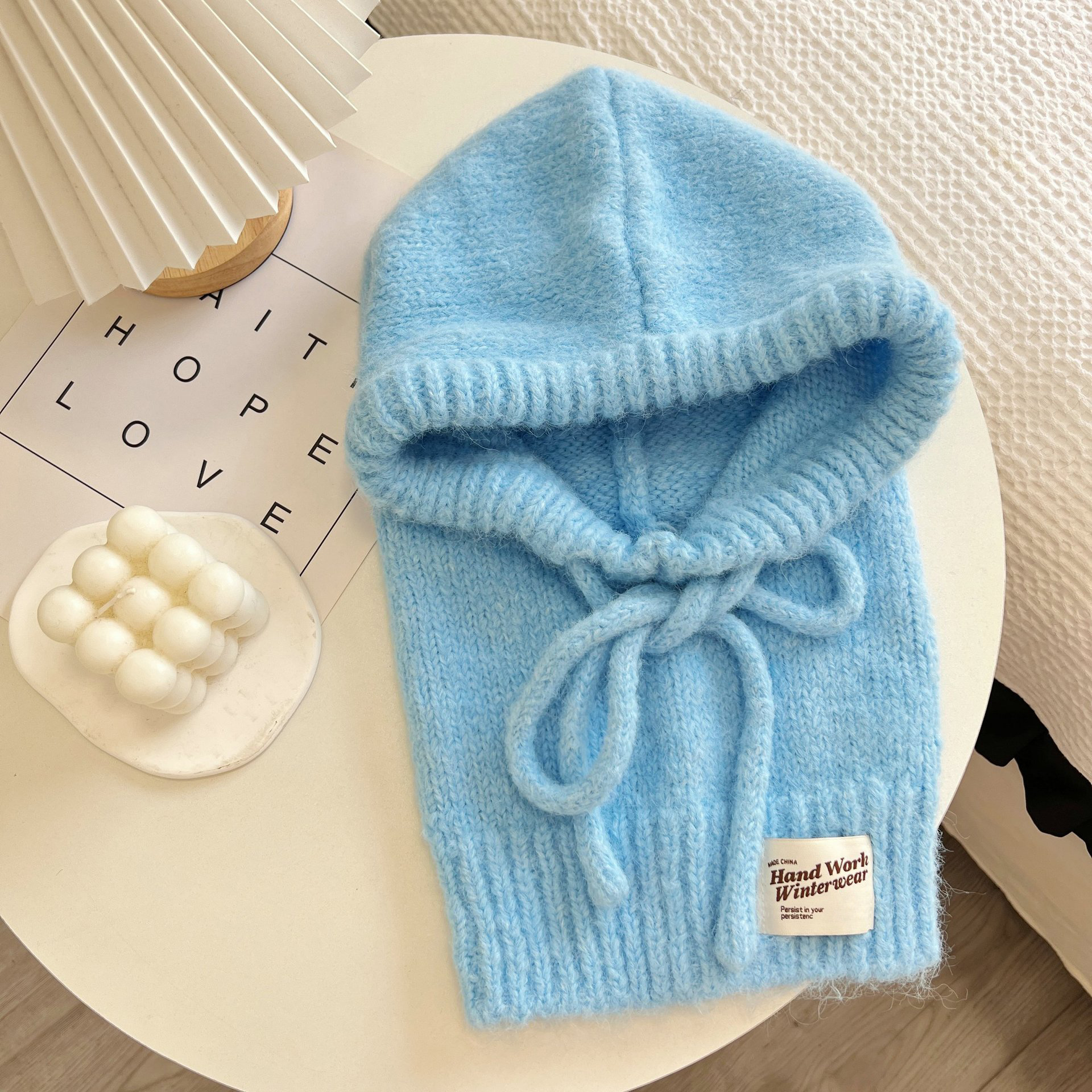Strikkede luer til menn og kvinner, vintervarm unisex hettelue, halskrage, skjerflue, skilue, kalde luer, balaklava, lue: Himmelblå