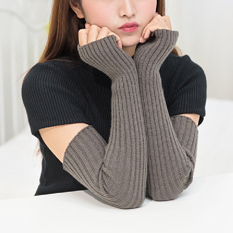 Calentadores de brazo de lana para mujer, manguitos finos largos de punto, sin dedos, informales, cálidos y suaves, guantes de mujer,: Gris oscuro