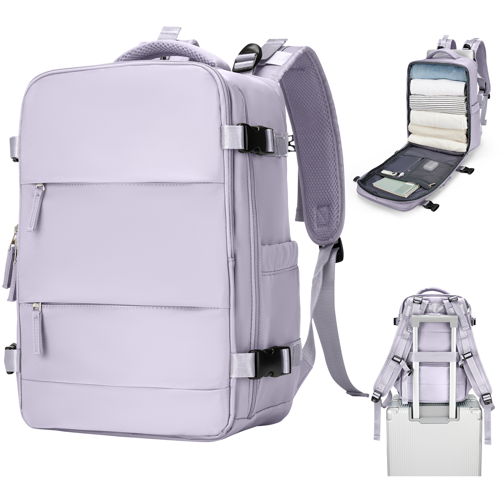 Reisrugzak Voor Dames Heren, 42X32X20, Rugzak Met Luchtvaartmaatschappij Goedgekeurd, Waterdichte Casual Laptop Rugzak Voor Universiteitszaken: Lavendel