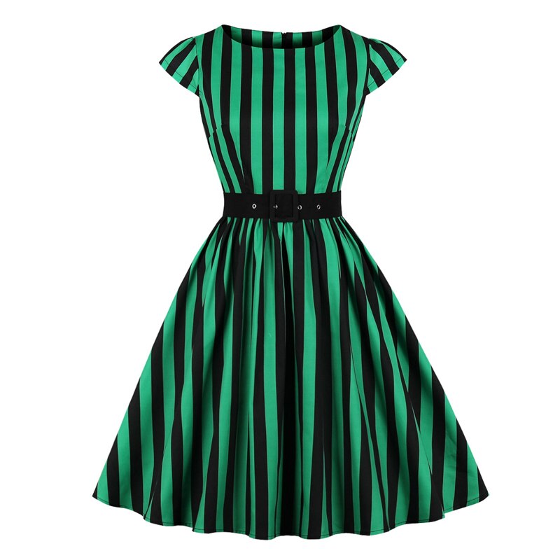 Estylo Elegant Retro Striped Dress With Belt main image 1