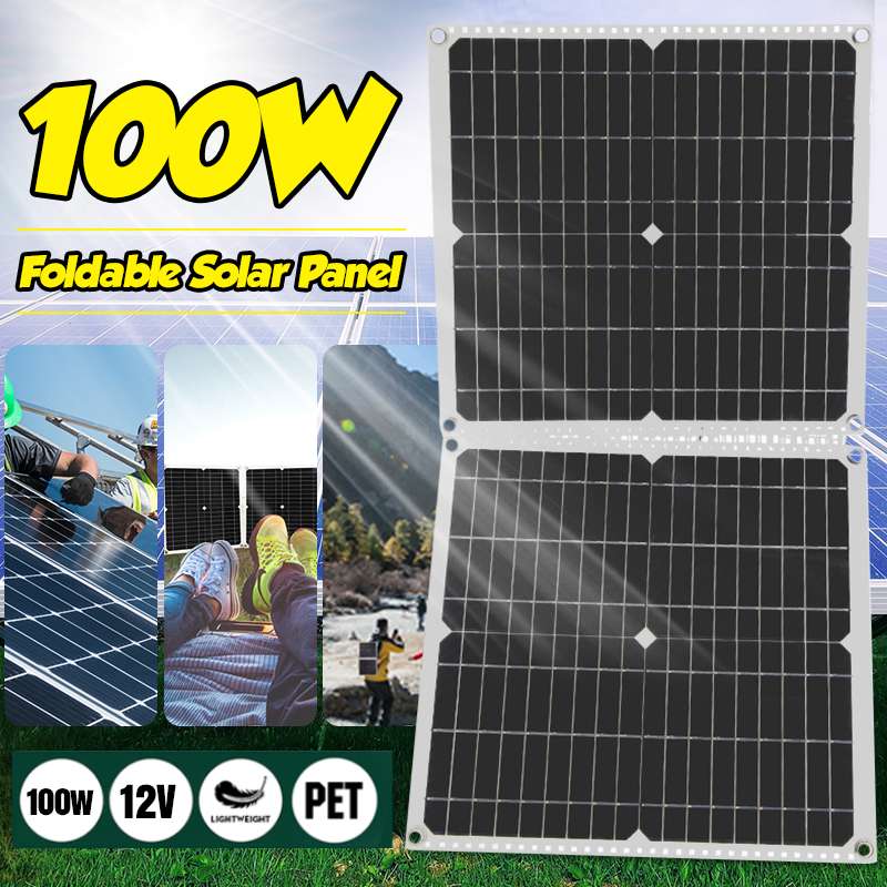 100W 12V Solar Panel Foldable Solar Charging Smartphone Charger Flexible USB Power System for Outdoor Camping RV Car Boat