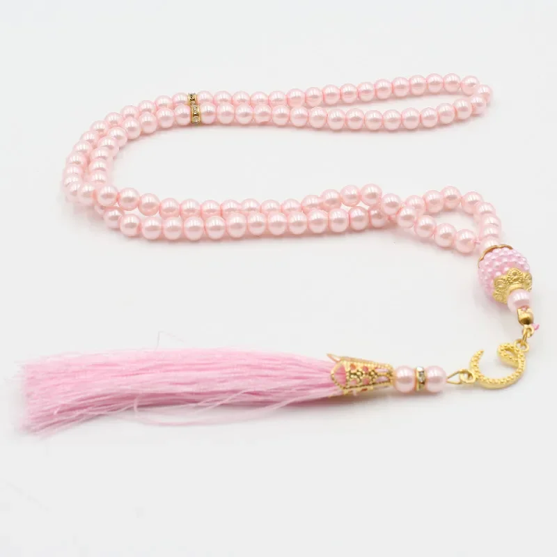 Nuevas perlas de vidrio borla estilo turco Rosario musulmán cuentas de oración islámica pulsera para mujeres accesorios de joyería 6mm 99 Uds: Color dorado