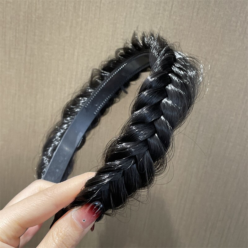 Koreaanse Fishbone Vlechten Pruik Haar Hoepel Zoete Meisjes Twist Haarband Trendy Hipster Vlecht Haarspeld Casual Haar Versieren: c Black