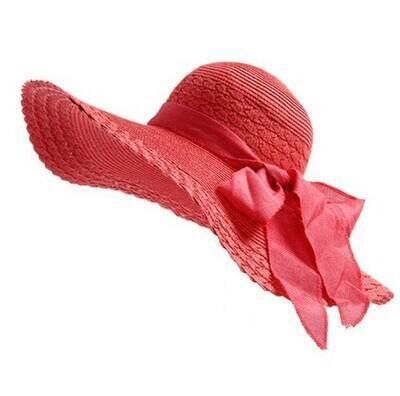 Sommarhatt dam stråhatt med stor brätte solfloppig bred brätte hattar pilbåge hopfällbar strandmössa gorros mujer verano: Vattenmelonsröd