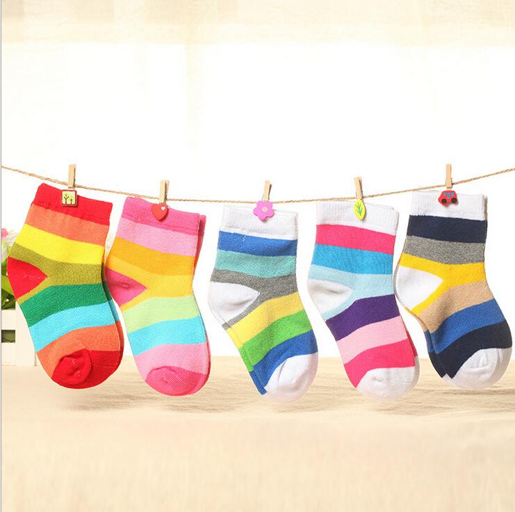 5 Pair/lot Cotton Spring Autumn Baby Girls Kids Socks Children Warm Boys Striped Rainbow Colorful Kids Christmas Cheap Stuff