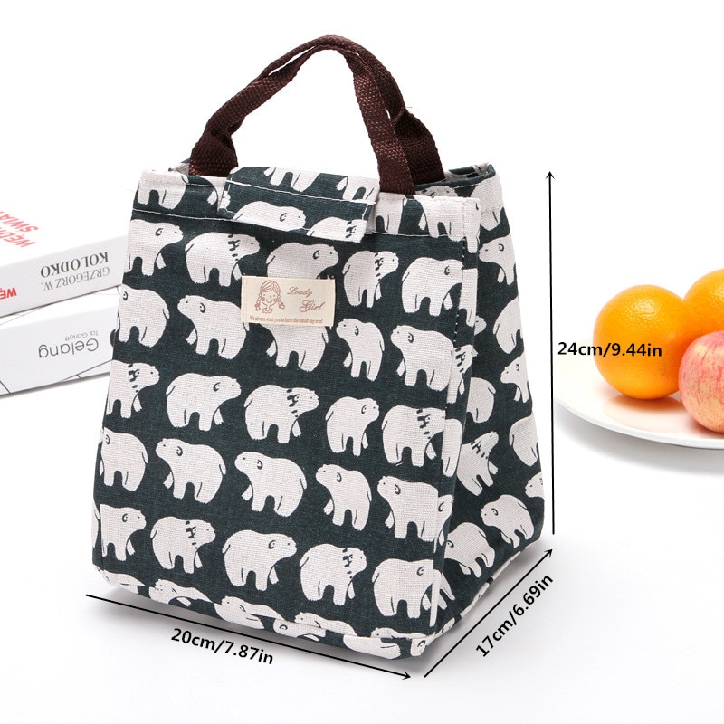 Thermal Insulated Lunch Bags for Women Kids Large Capacity Picnic Food Bag Portable Canvas Cooler Bag Fruits Fresh Storage Pouch