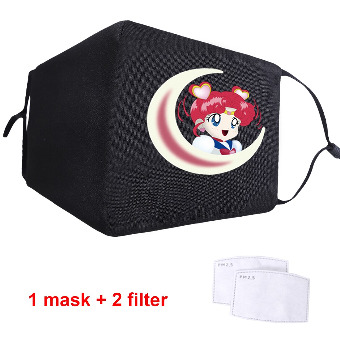 Sailor moon sød dejlig japan anime vaskbar anti-støv mund ansigtsmaske voksen sort anti-støv ansigtsbeskyttende muffel cover maske: 85006