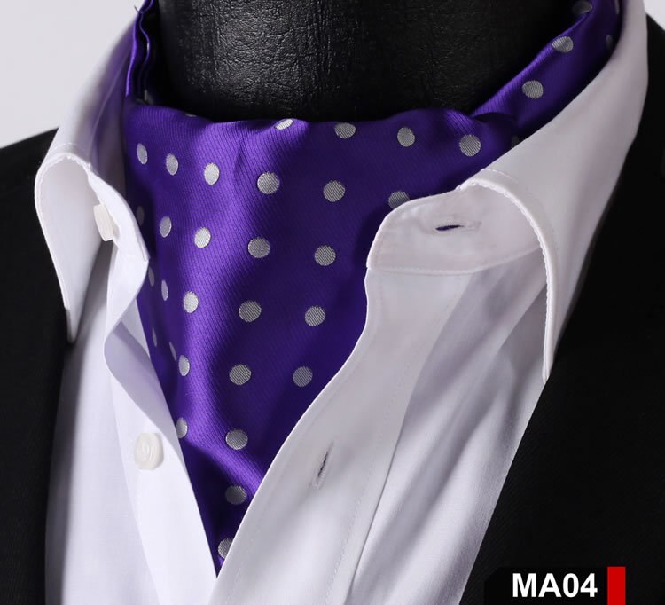 MA Check Polka Dot Silk Cravat Ties Casual Jacquard Woven Ascot: MA04 Purple