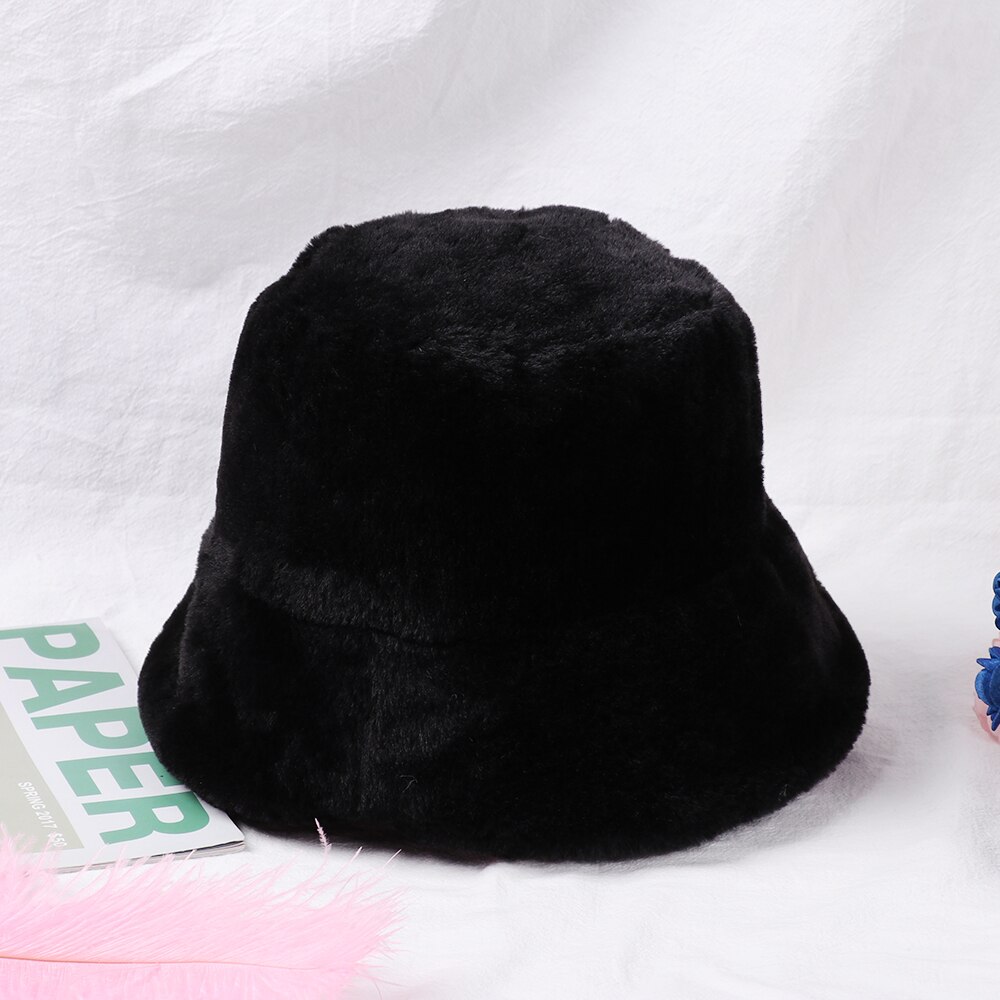 Kvinders filt hat faux pels vinter spand hat til kvinder pige solid fortykket blød varm fiskeri cap spand hat hat cap dame