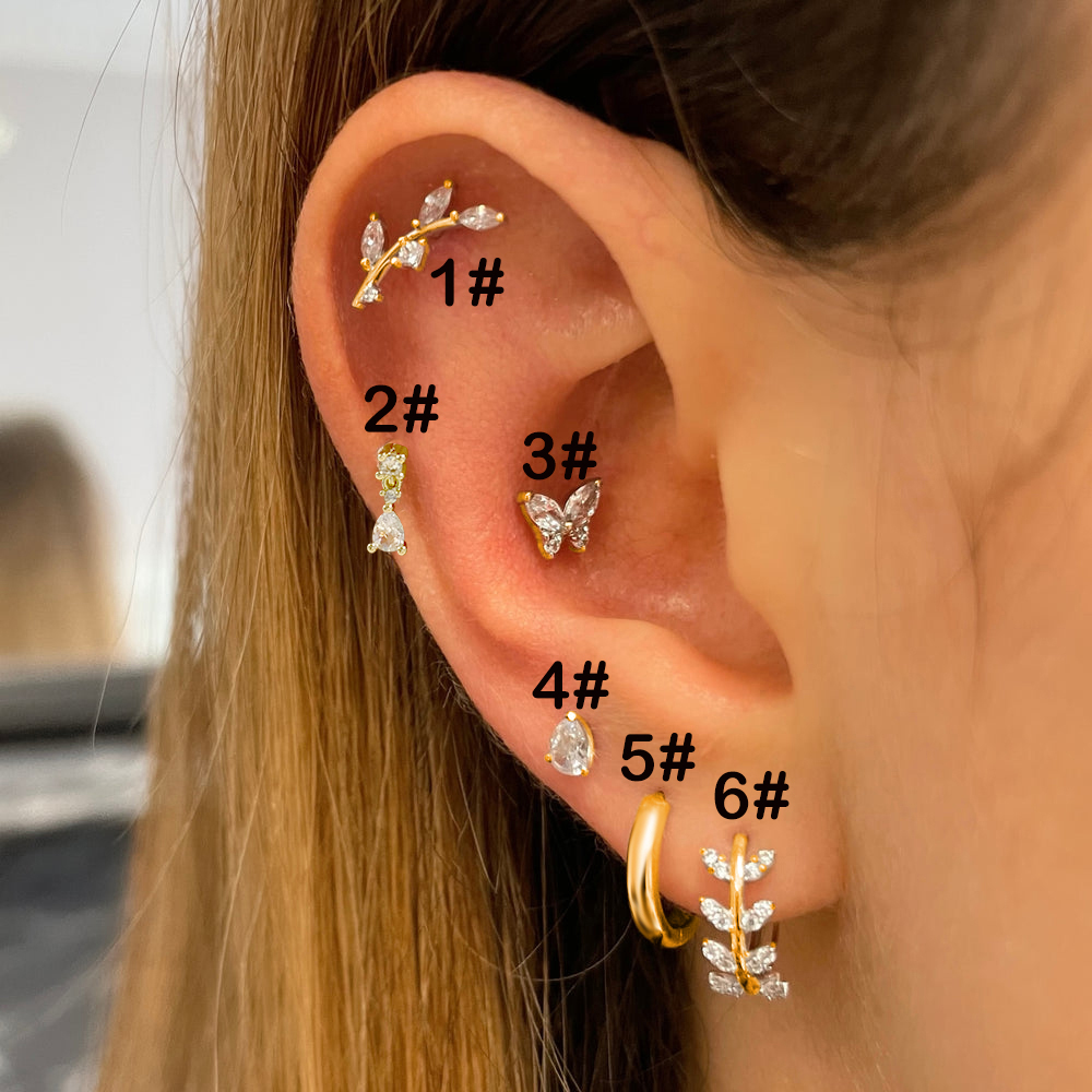 1pc cartilagine in acciaio inossidabile orecchini da donna 2024 setto piercing zircone farfalla orecchio cerchio lobo trago elica gioielli: Blu / Luce di Colore Giallo Oro