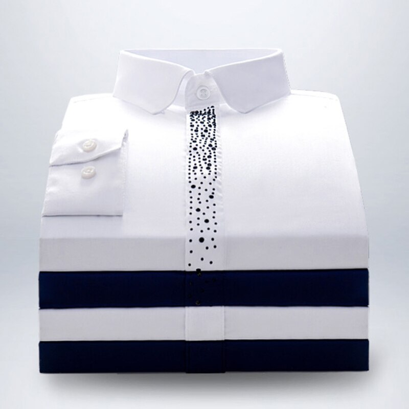 Men's Diamond Hidden Buttons Dress Shirt Pocket-less Long Sleeve Standard-fit Wrinkle Resistant Shirts