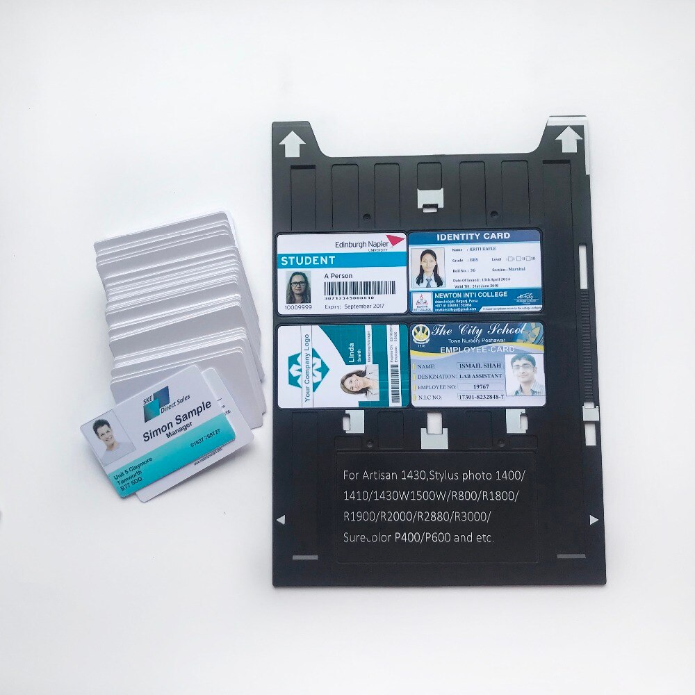 50X Double face imprimable jet d'encre Club école carte d'identité + 1pc carte plateau pour Epson 1430/1400/1410 SureColor P400 imprimantes