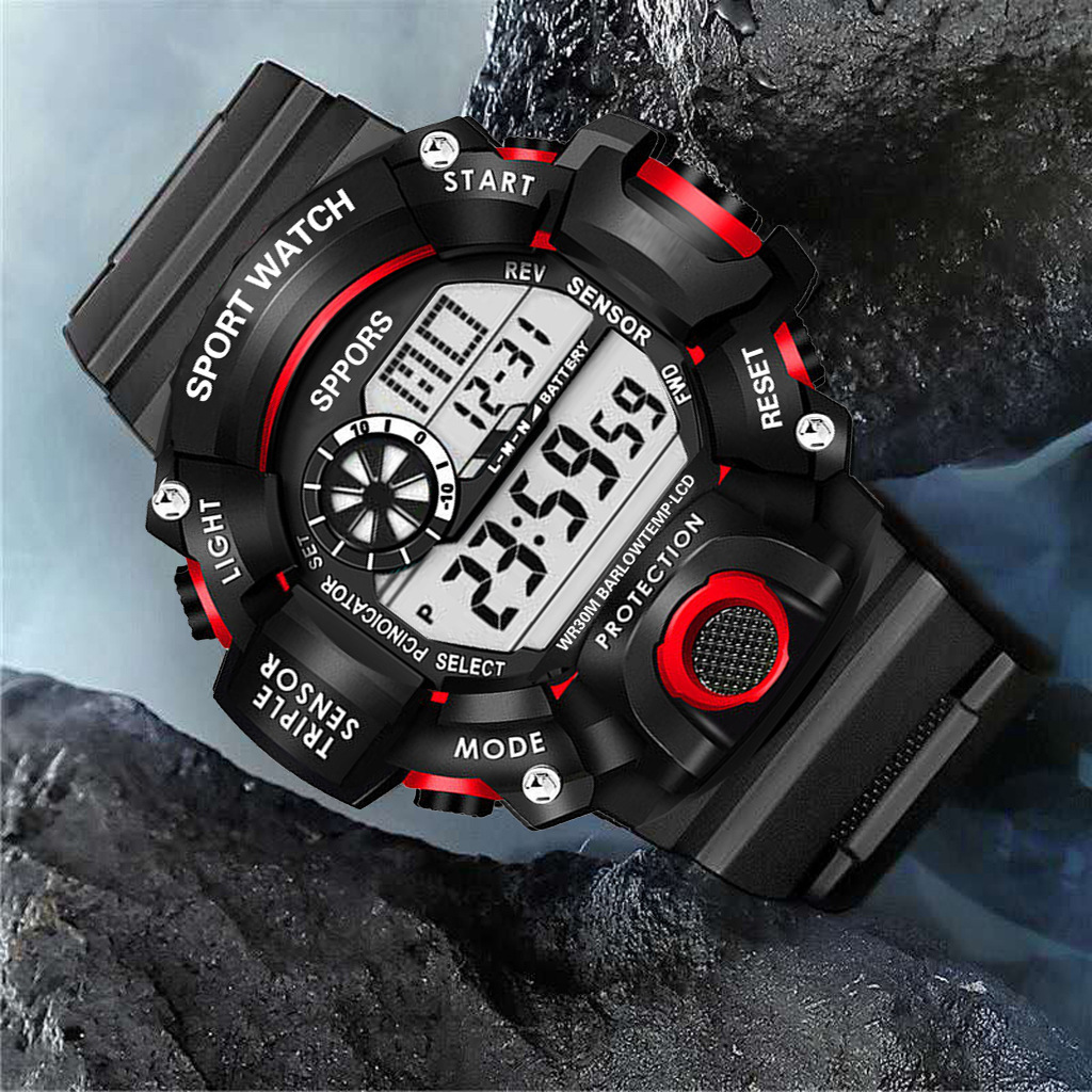Yikaze y73 relógio masculino digital esportivo eletrônico relógio de pulso grande mostrador multifuncional à prova d'água alarme luminoso pulseira masculina